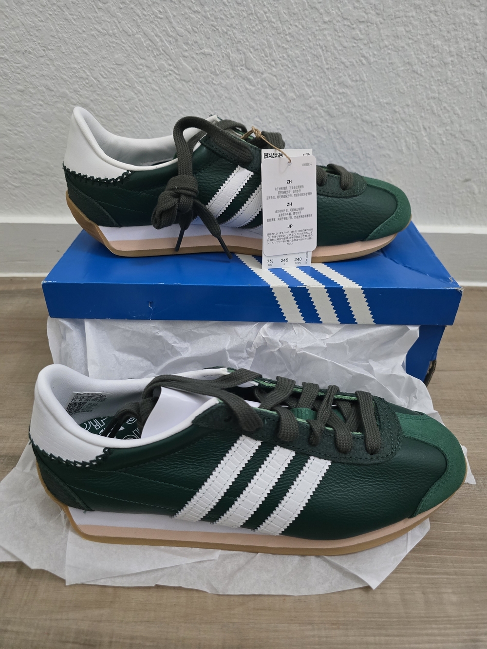 Adidas Country OG Green White Retro Runner Sneakers 7.5W
